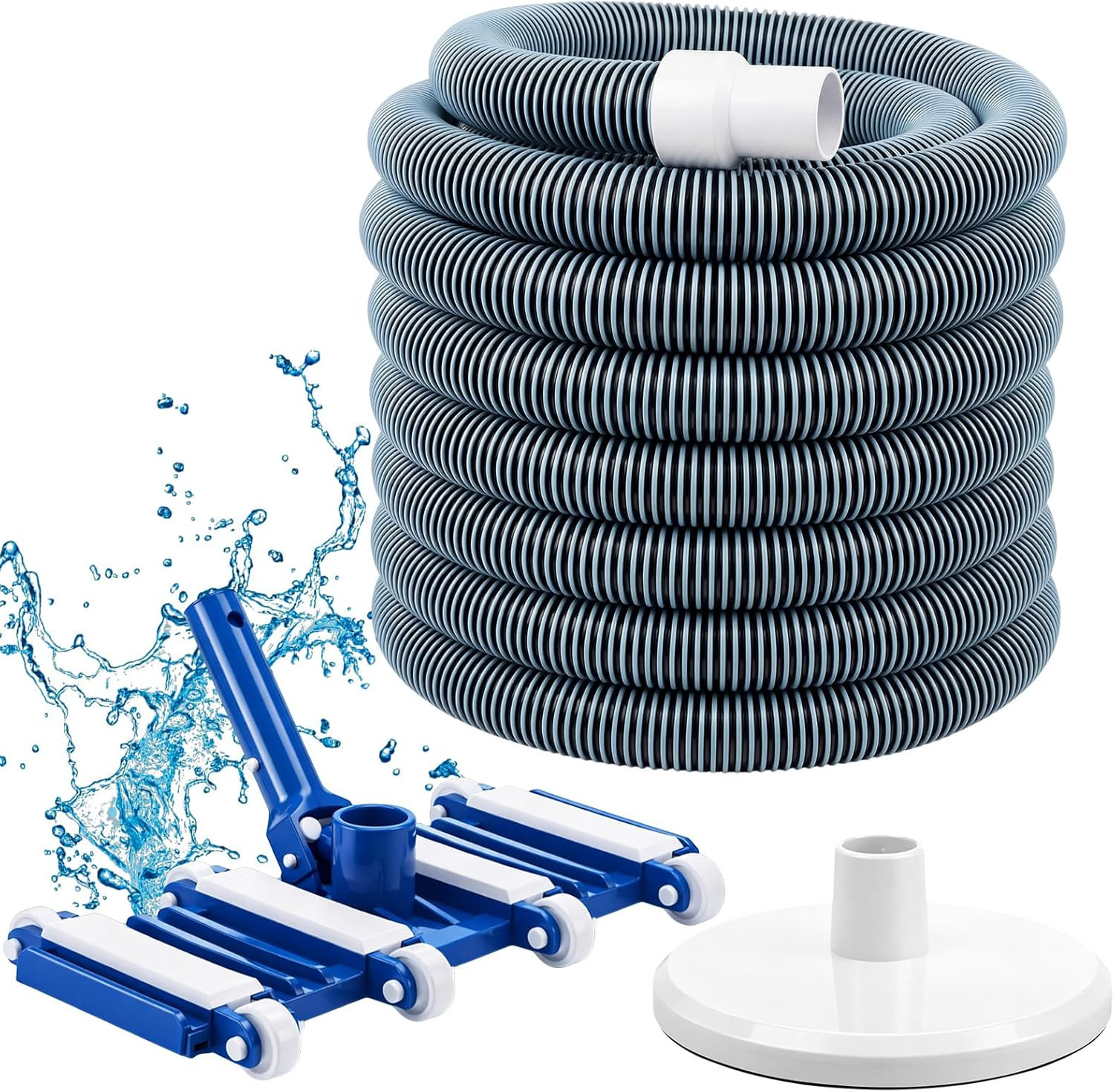 3 Pcs Pool Cleaning Kit 14&Prime; Vacuum Head with Flexible Wheels, 1-1/2 x 18ft Hoses