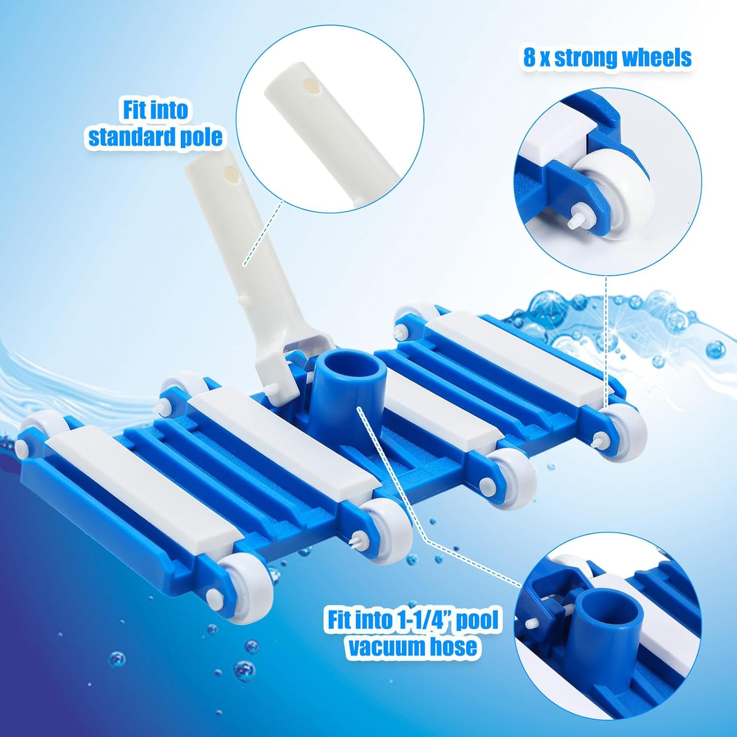 3 Pcs Pool Vacuum Kit Manual Vacuum Head with 1-1/2&Prime; X 18Ft Long Hoses and Skimm