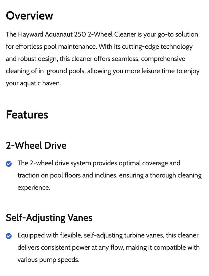 Hayward AQUANAUT 250 IN-GROUND SUCTION SIDE POOL CLEANER PBS22CST