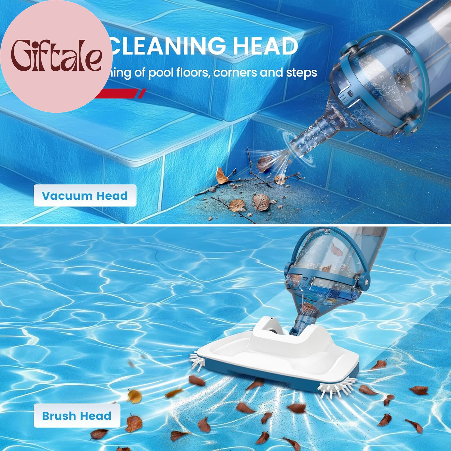 Pool Vacuum for above Ground Pool, Upgraded 13.4&Prime; Wide Head & Telescopic Pole, 1