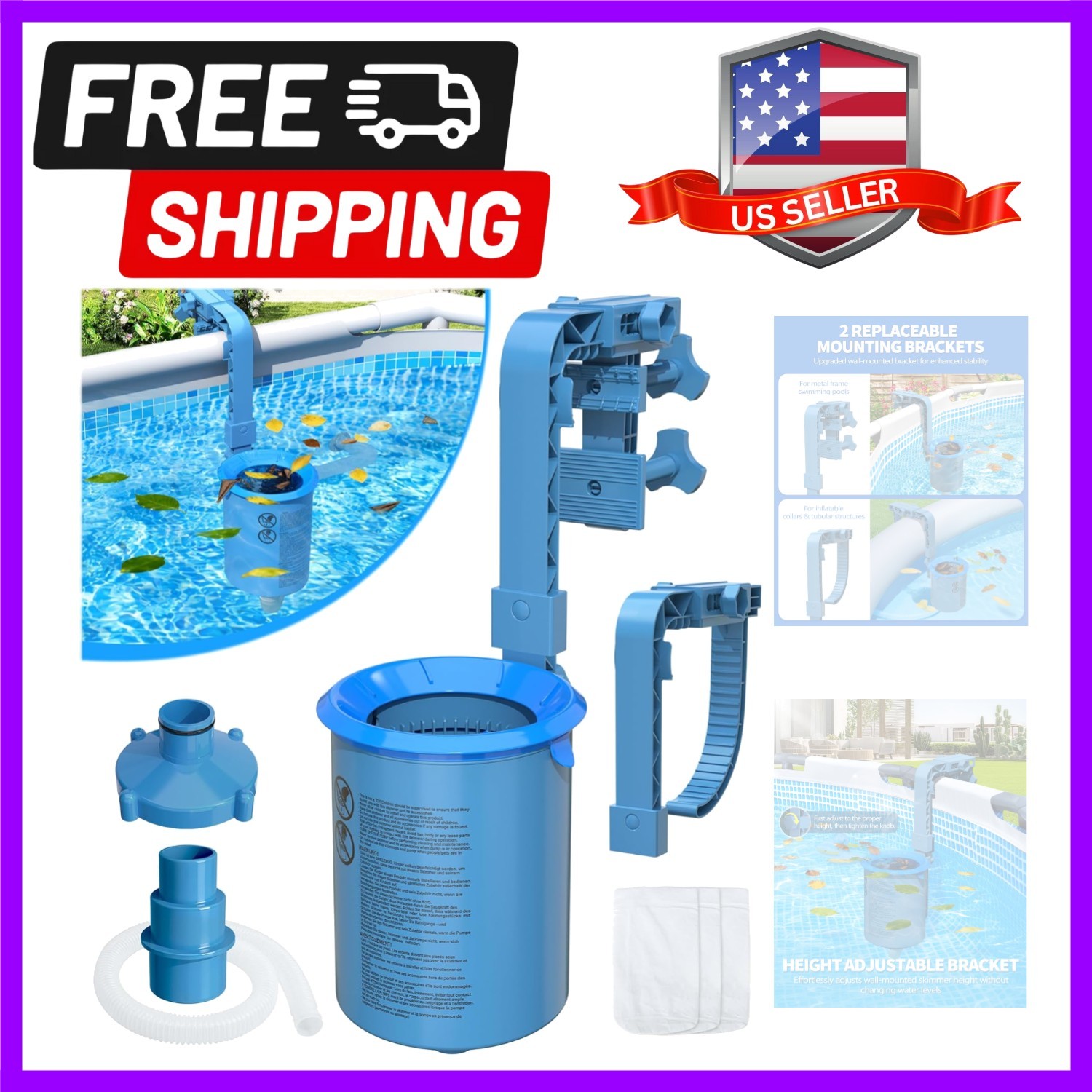 Upgrade Above Ground Pool Skimmer Comes with 3 Socks, Anti-tilt Wall Mount Su…