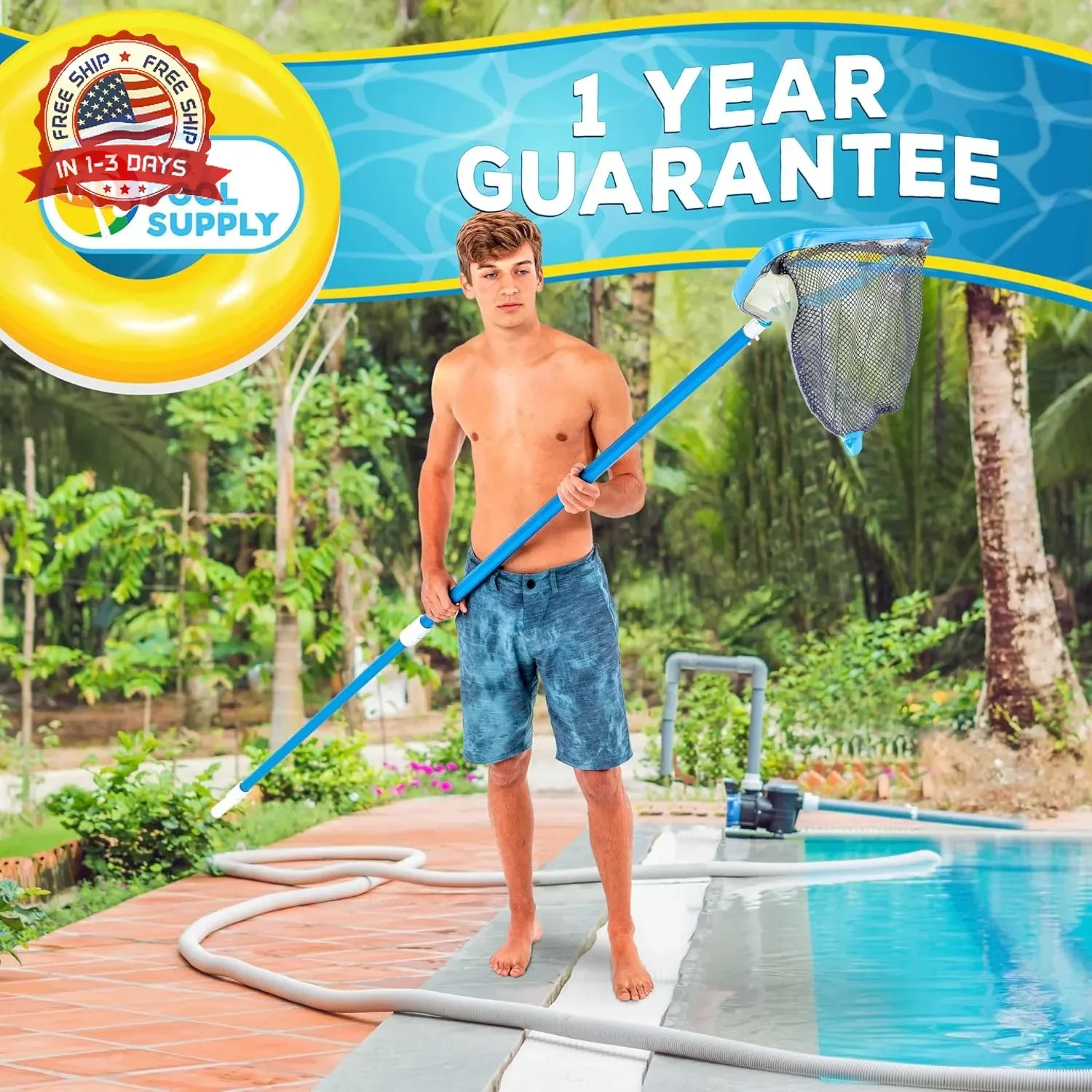U.S. Pool Supply Pool Skimmer Net – Heavy Duty 18&Prime; Pool Net Skimmer Rake, Reinfo