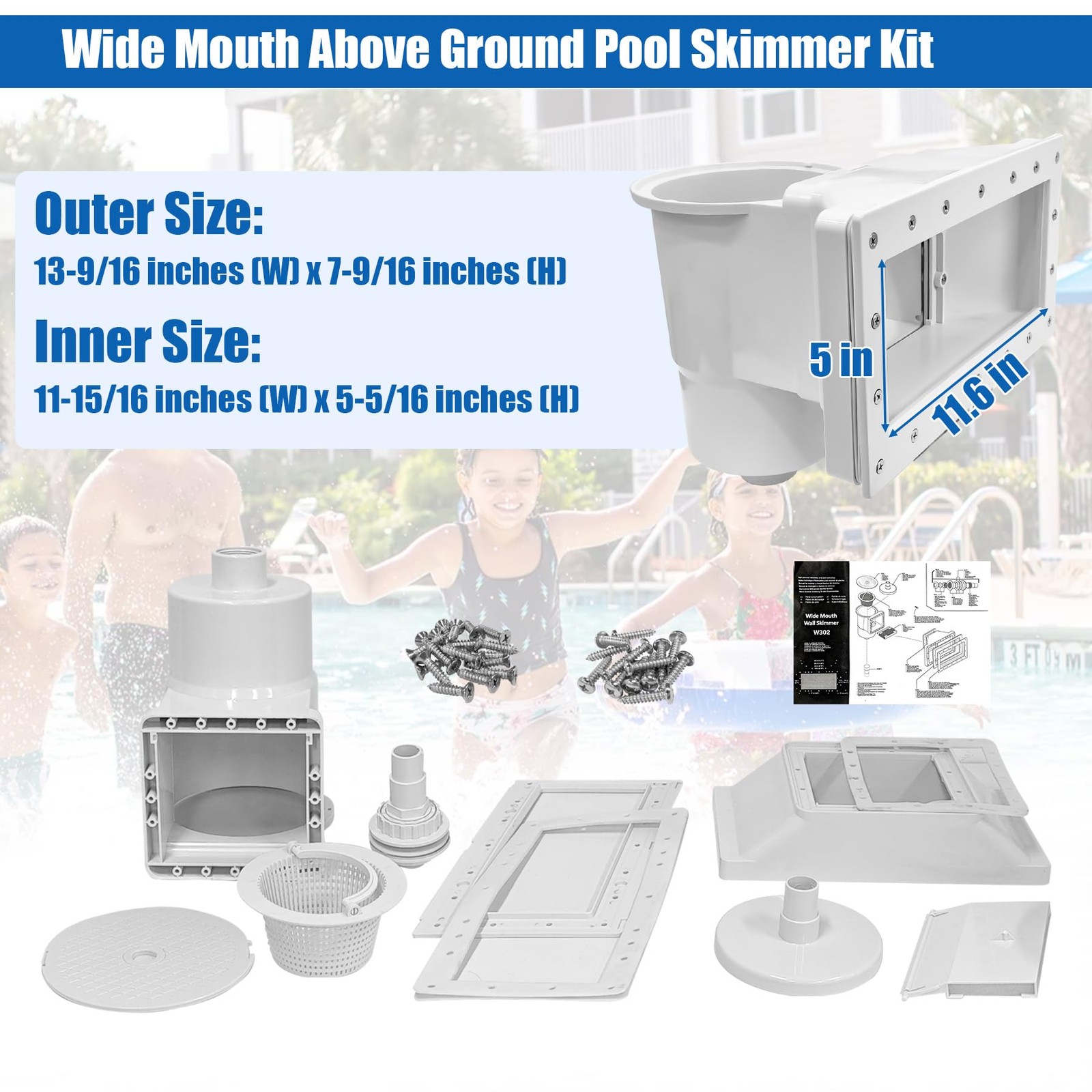 showingo Above Ground Pool Skimmer Kit Wide Mouth Through Wall Skimmer Pool Kit
