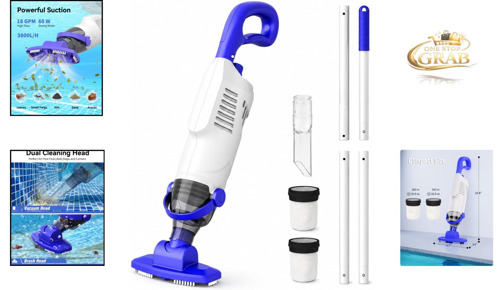2026 Upgraded Cordless Pool Vacuum 18 GPM Suction 3-Head Cleaner White