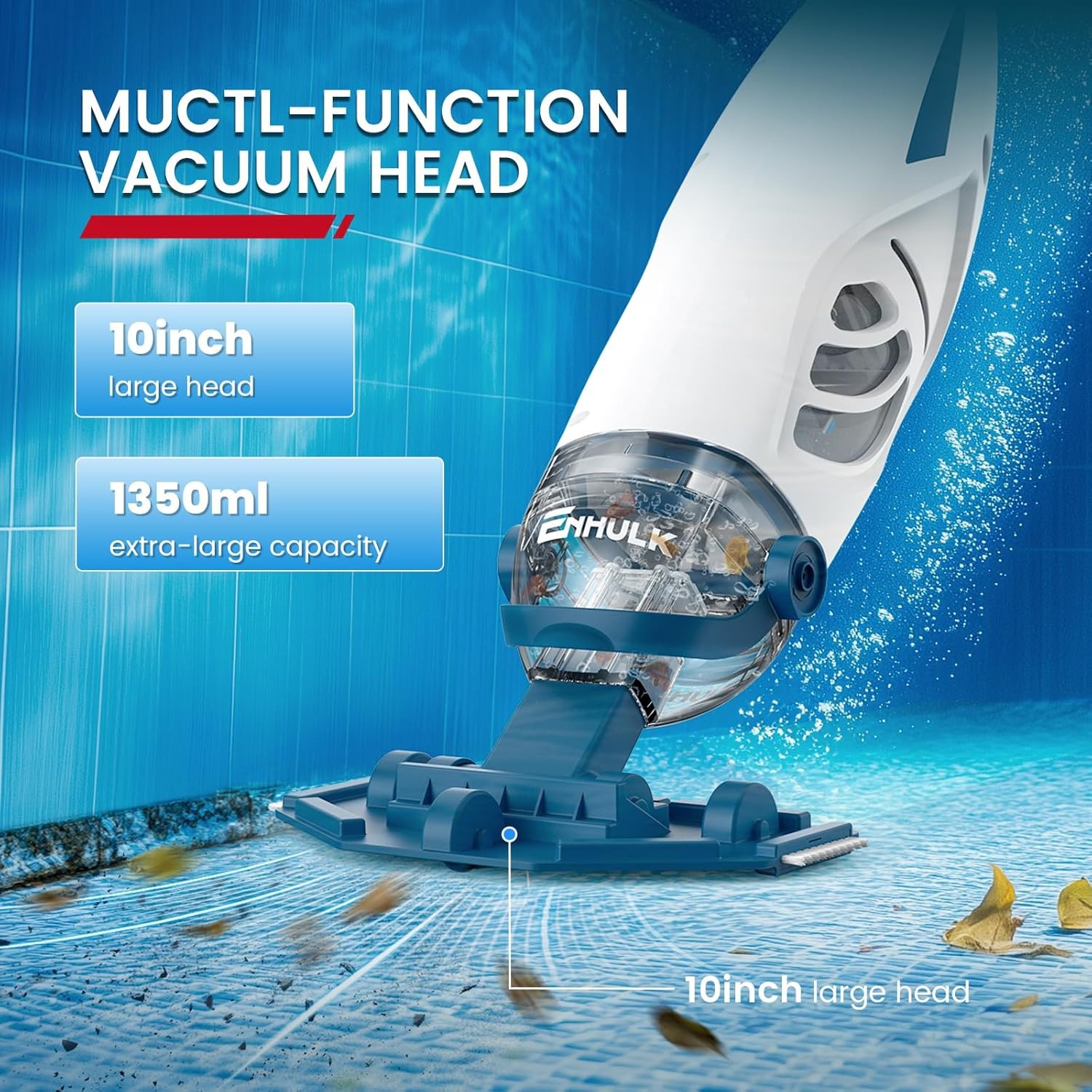 ENHULK PC68 Cordless Pool Vacuum, Upgraded 26.5 GPM Beast-Level Suction, 6&prime; Exte