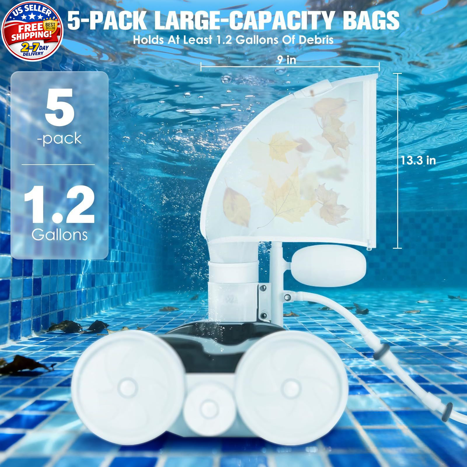 5 Pack Pool Cleaner Bags, Nylon mesh Replacement Bag, Bag White
