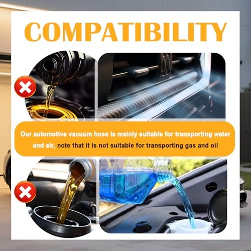 6PCS 5Ft Silicone Vacuum Hose Automotive,Vacuum Lines Automotive Kit Black