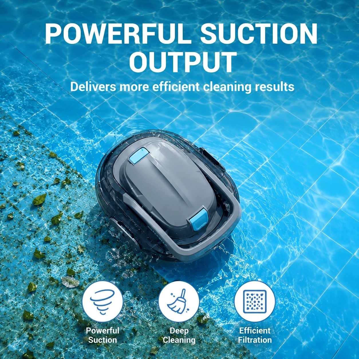 Deli Steelite Cordless Robotic Pool Cleaner Vacuum with Dual Filter Self-Parking