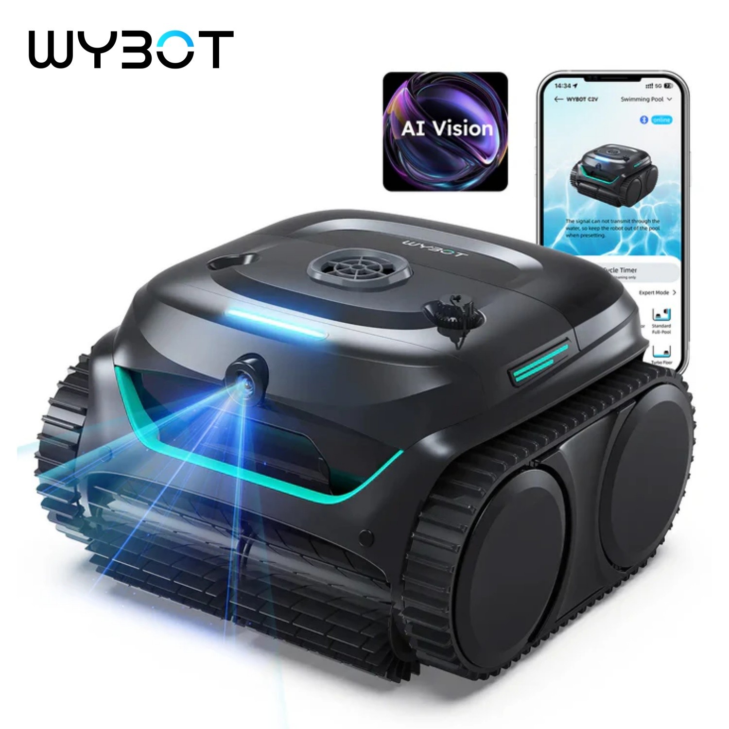 WYBOT C2 Vision Robotic Pool Vacuum Cleaner Cordless Pool Vacuum App Support