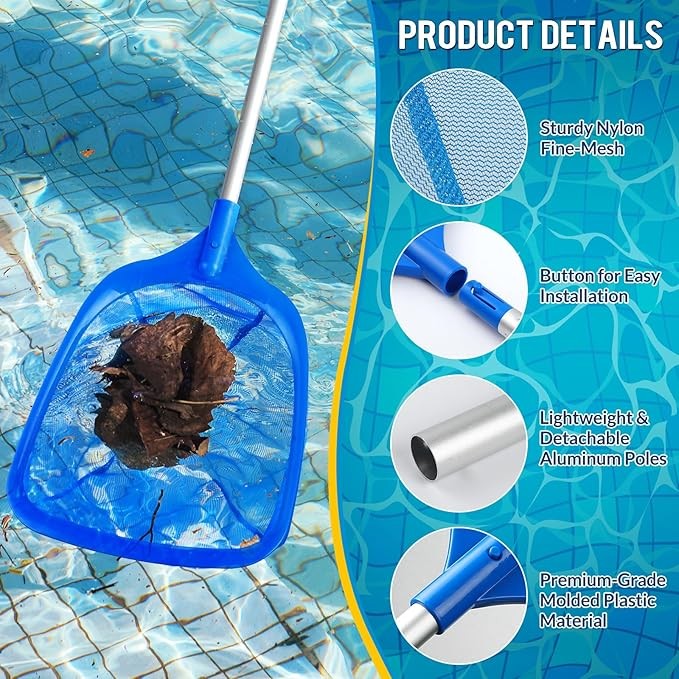 Pool Skimmer Net, Deep Pool Leaf Net with Reinforced Frame, Large Capacity Rake