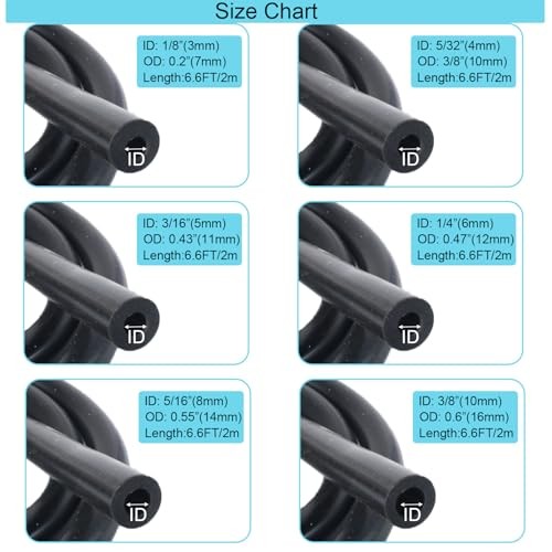 Silicone Vacuum Hose Kit 6PCS 6.6FT 1/8&Prime; 5/32&Prime; 3/16&Prime; 1/4&Prime; 5/16&Prime; 3/8&Prime; 6.6FT 6PCS