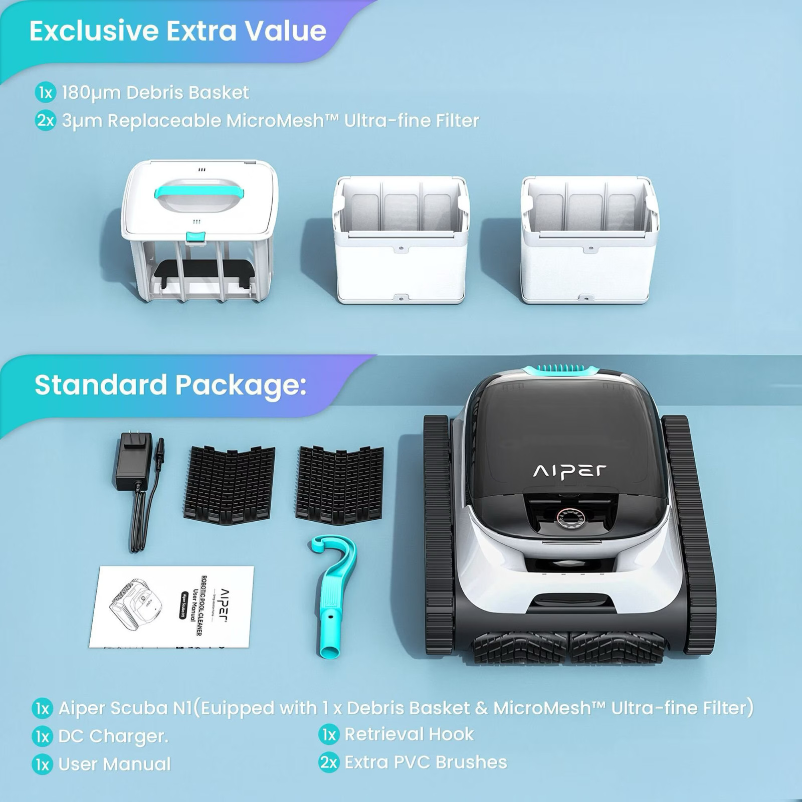Aiper Scuba N1 Cordless Pool Vacuum with Bonus Filters & Baskets FREE SHIPPING