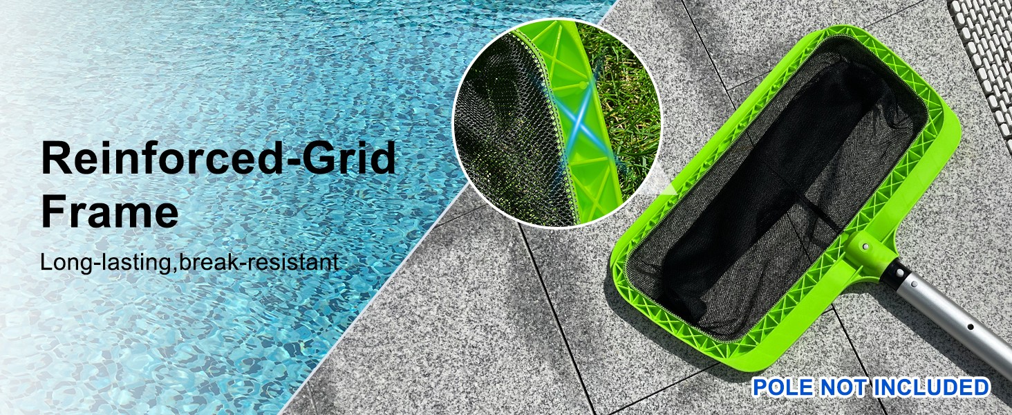 Swimming Pool Leaf Skimmer Net, Reinforced Frame Deep Rake Net