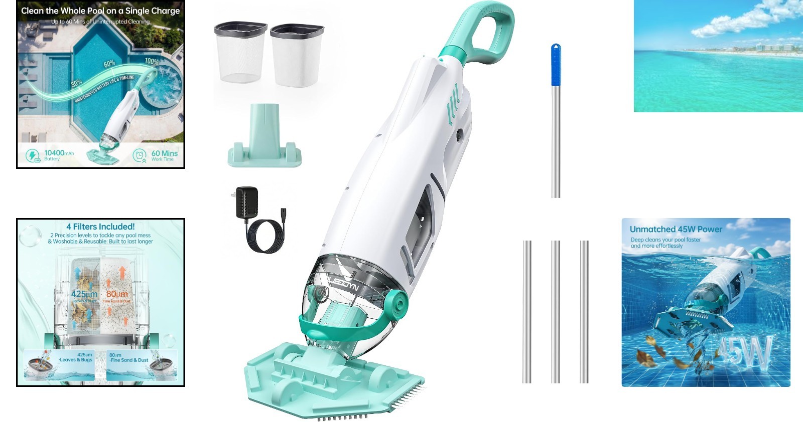 Efficient Hot Tub Vacuum – 60-Min Battery Life & Versatile for Pool Cleaning