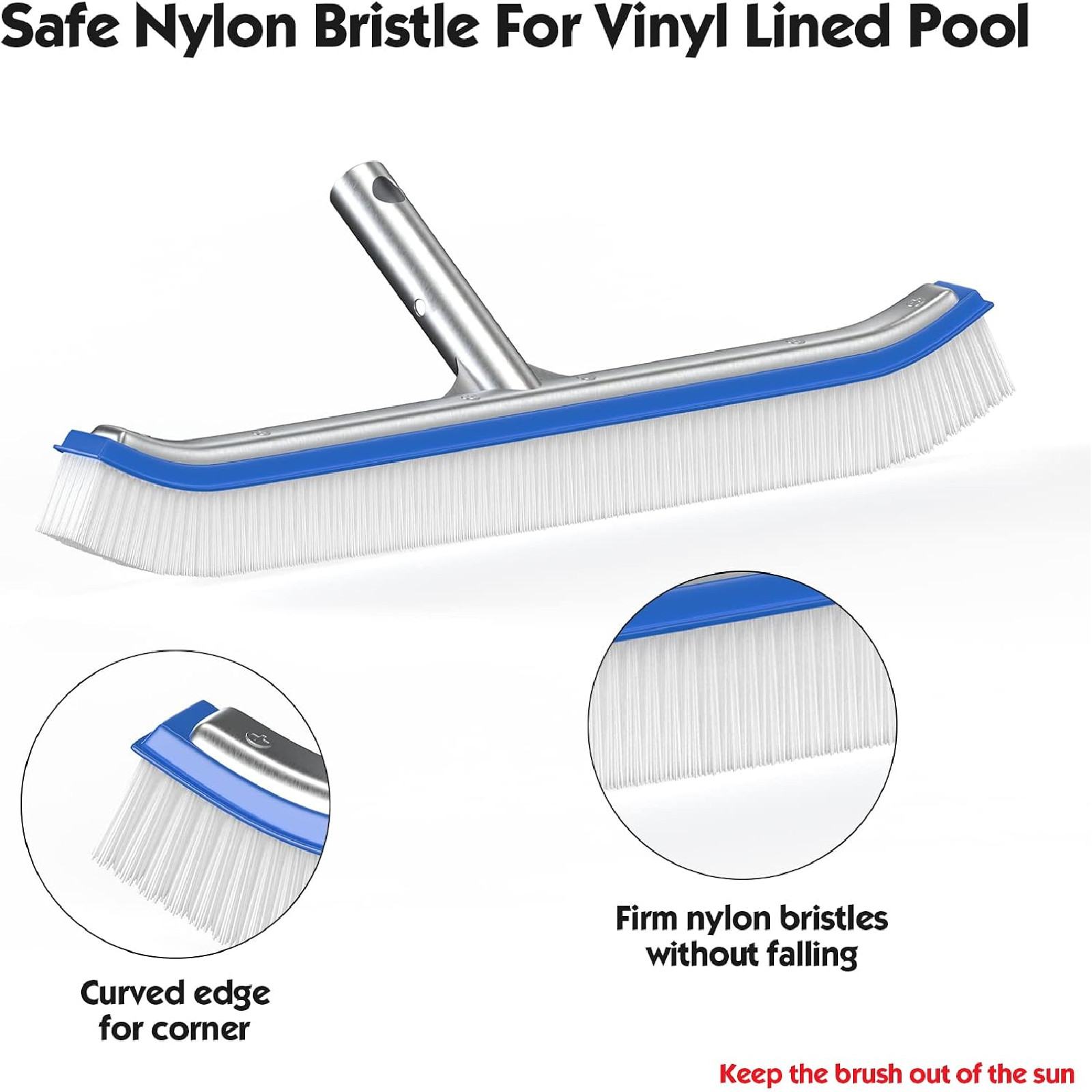 72&Prime; long pole Swimming Pool clean Brush with 18&Prime; wide Brush Head Nylon Bristles