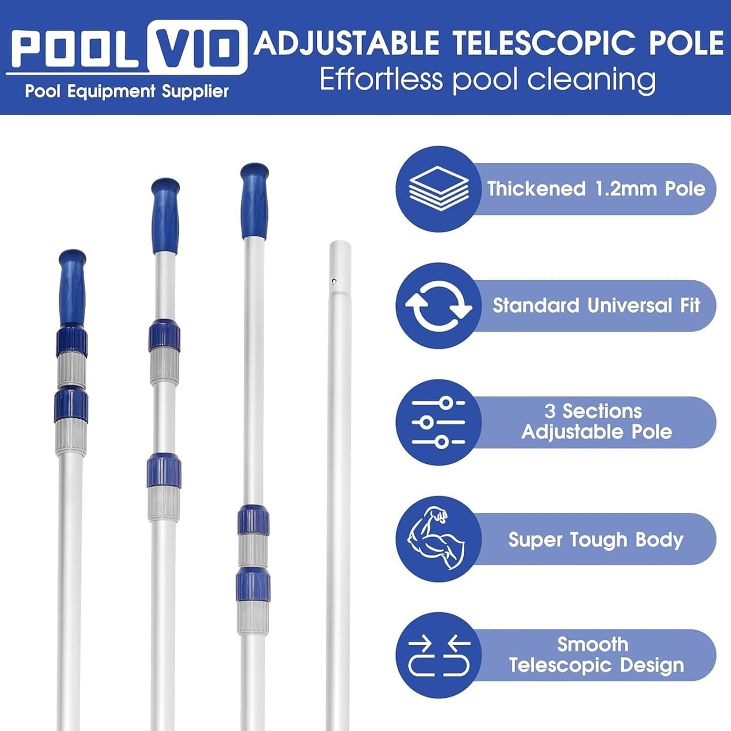 15 FT Telescopic Aluminum Pool Pole – Adjustable Skimmer for Effortless Cleaning