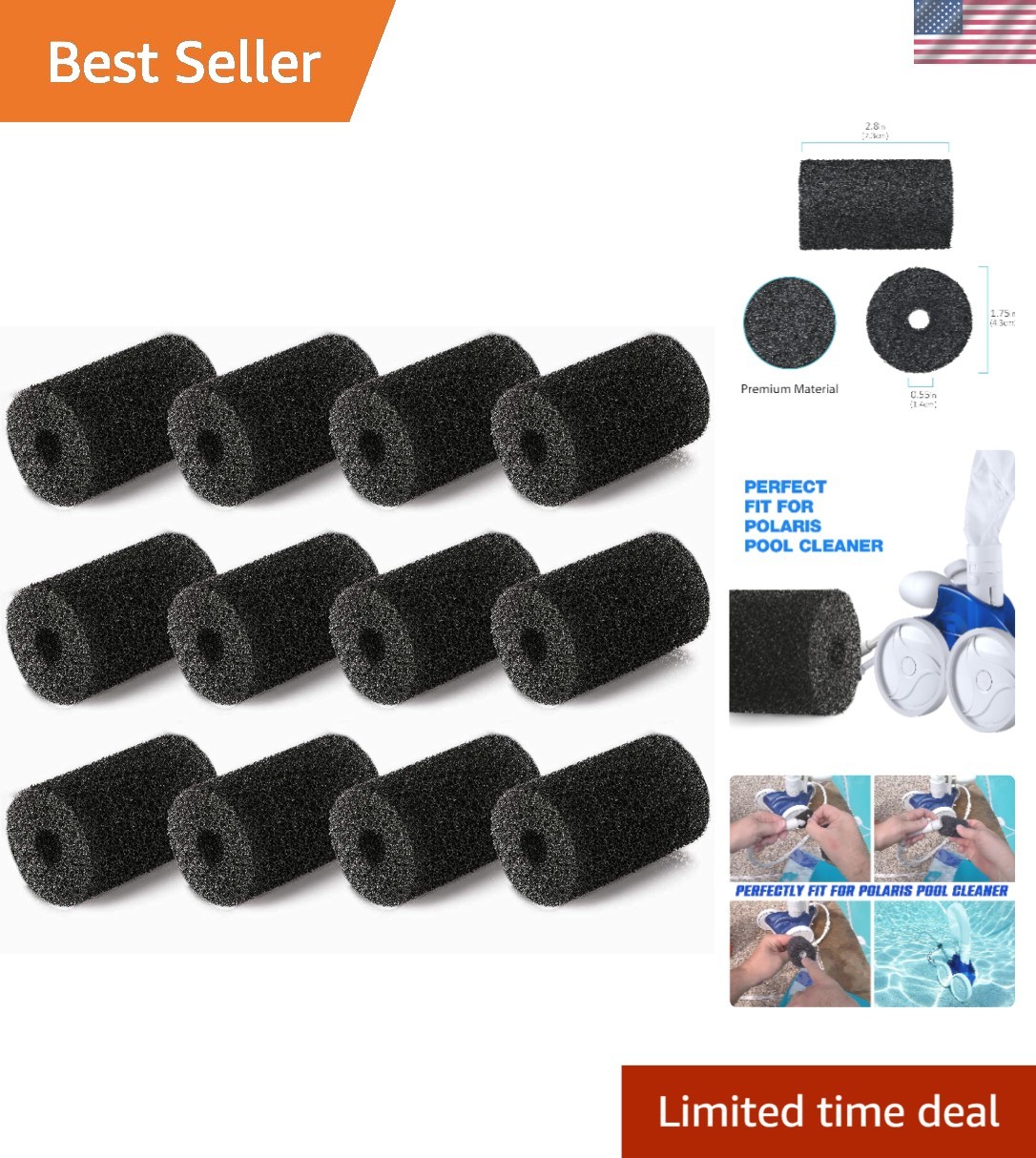 Polaris-Compatible Sweep Hose Tail Scrubber Pack – 12 Durable Replacement Parts