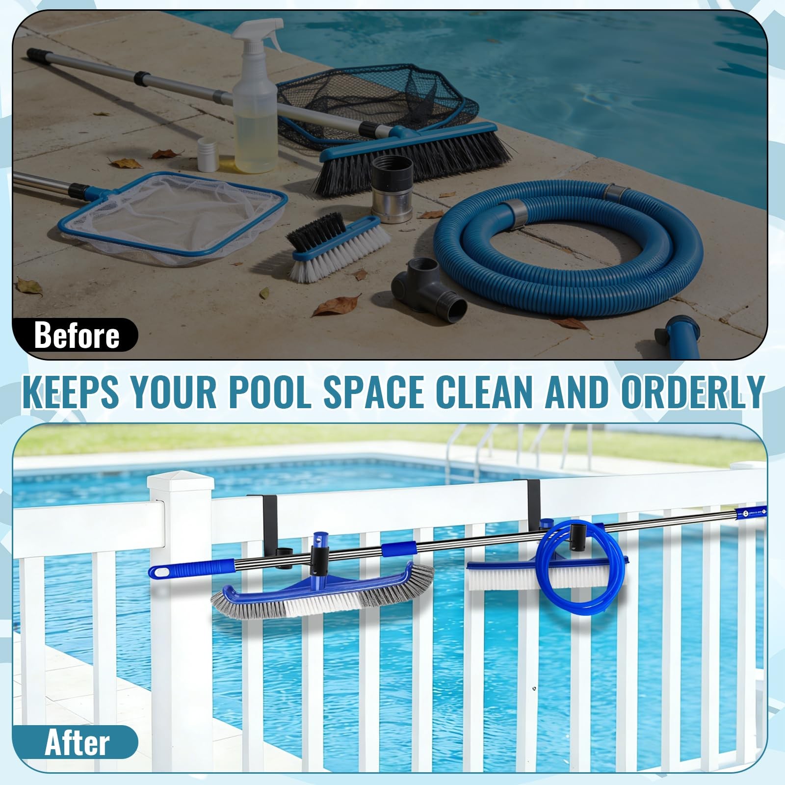 2 Pcs Pool Fence Hooks Adjustable Metal Hangers for Organizing Pool Pole Leaf…