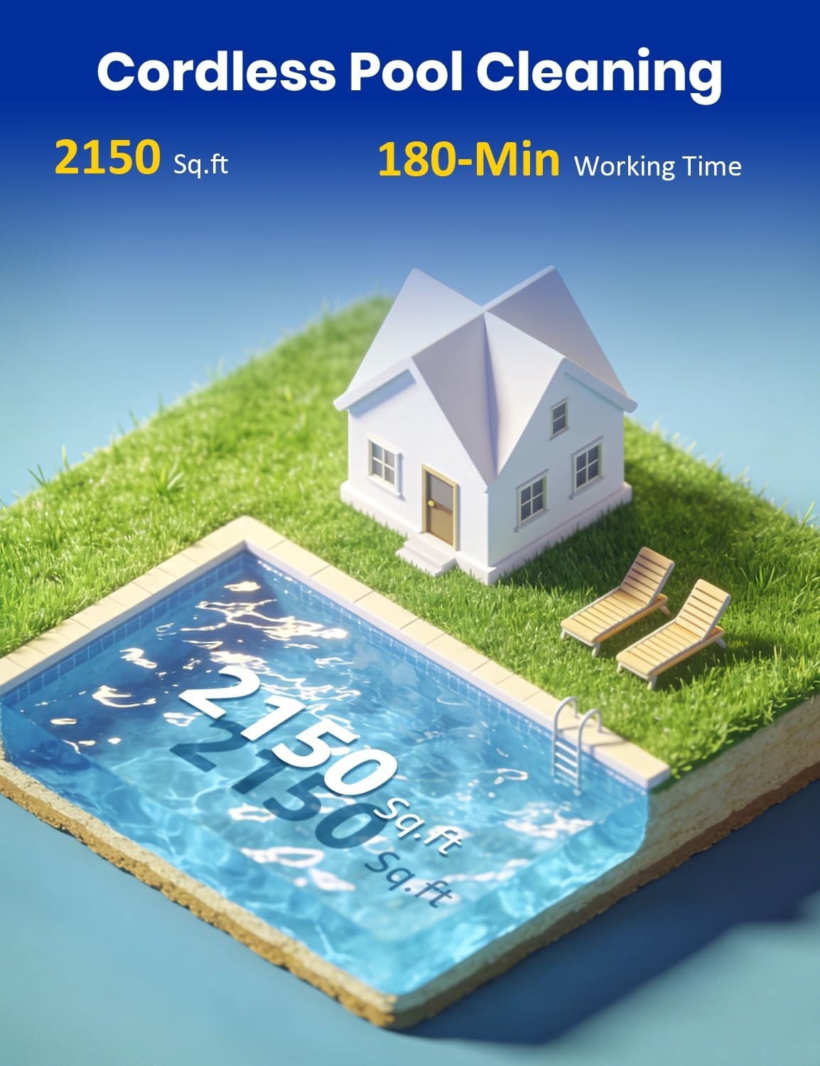 Seauto Cordless Robotic Pool Vacuum 3H Pool Cleaner for Inground Pools APP