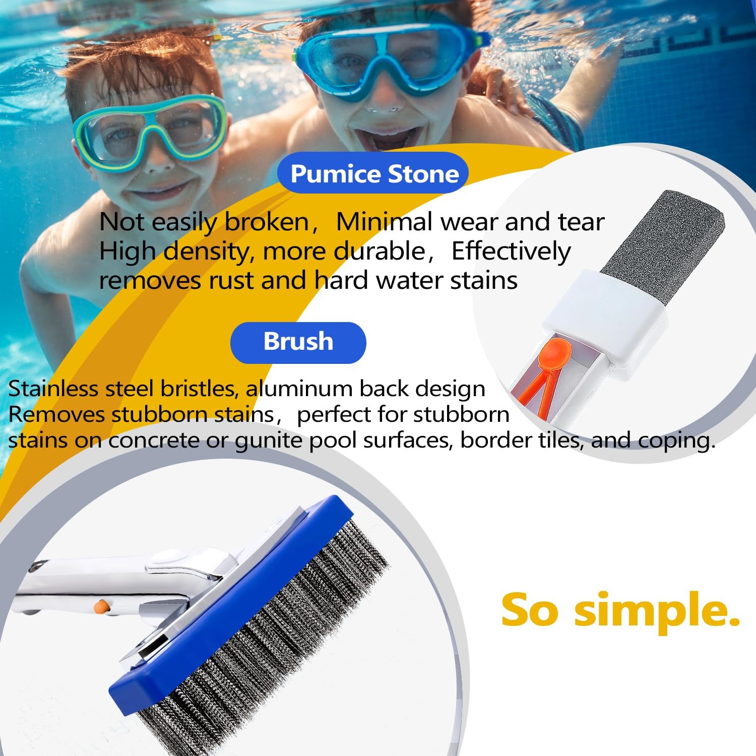 Pool Pumice Stone and 5 inch Stainless Steel Brush Set with 1 Pack
