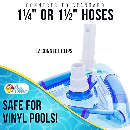 Pool Vacuum Head Triangular Weighted Transparent Swivel Hose 1.25 1.5 Inch Vinyl
