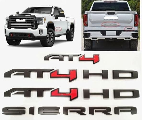 6Pcs Replacement for Sierra 2500HD AT4 Emblem Bumper 2024-2025 Matte Black Red