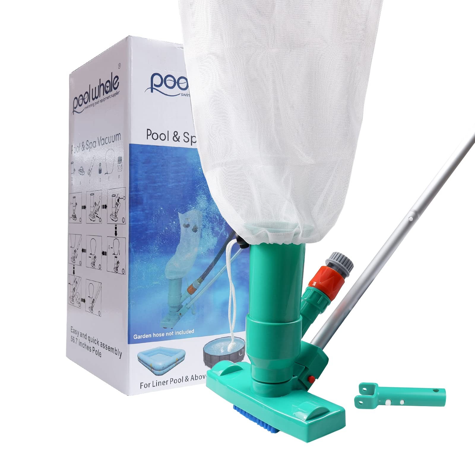 Upgrades Pool Spa Pond Mini Jet Vac Vacuum Cleaner w/Brush, Bag,6 Sections Te…