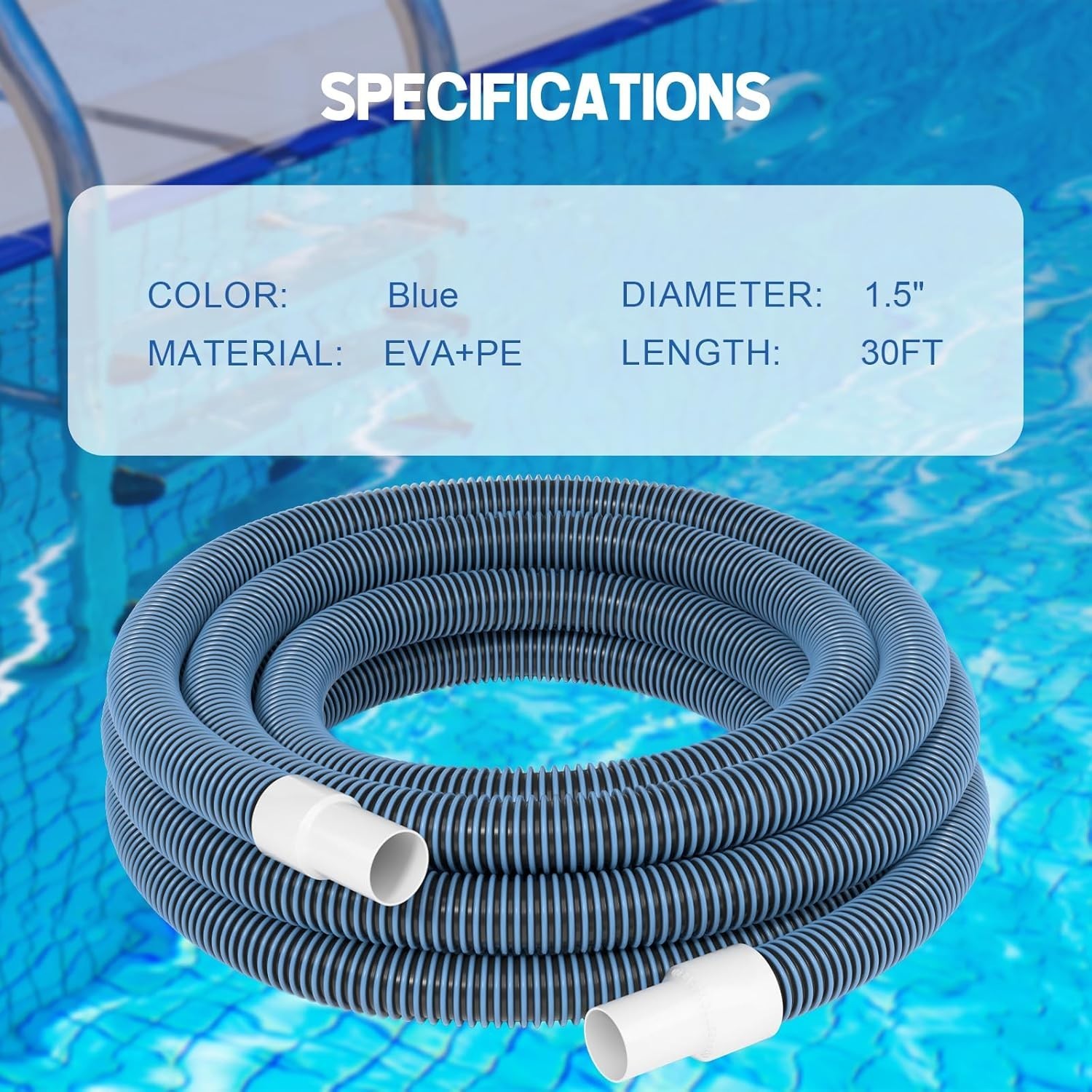 Heavy Duty Pool Vacuum Hose 30 Ft with Swivel Cuff – Effortless Cleaning