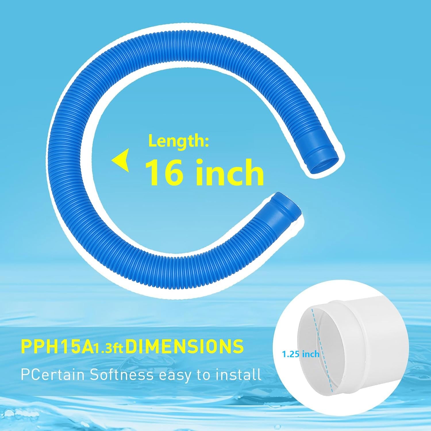 Pool Sand Filter Pump 16 inches long with a 1.25 inch diameter, Blue -1 Pack