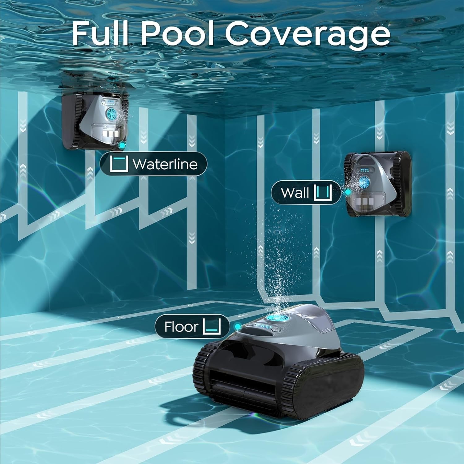 Cordless Robotic Pool Cleaner Wall & Waterline Cleaning 150Min Strong Suction