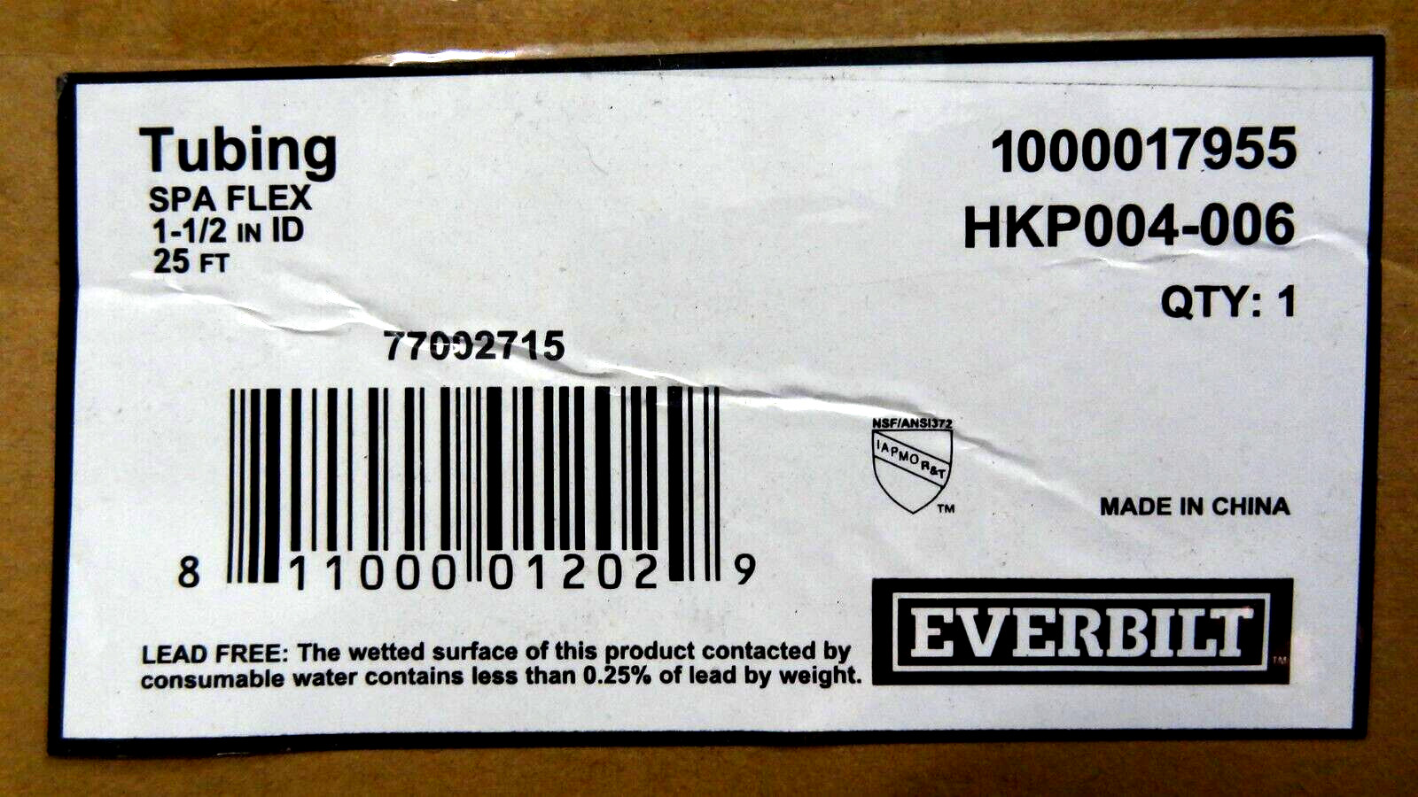 Everbilt 1-1/2 in. I.D. x 25 ft. PVC Flexible Spa Tube HKP004-006