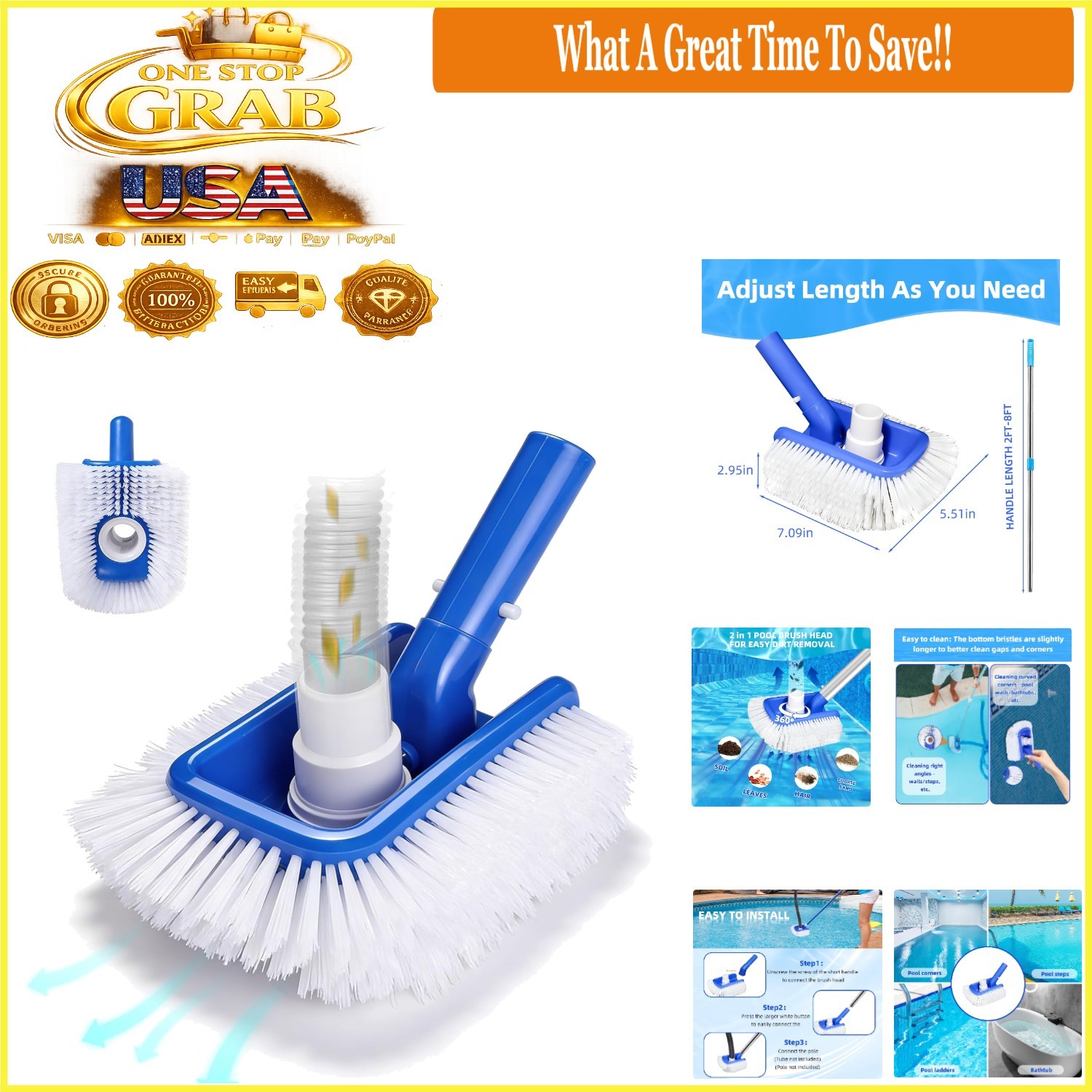 Heavy Duty Pool Vacuum Head Brush with Swivel Hose Connection for Inground & …