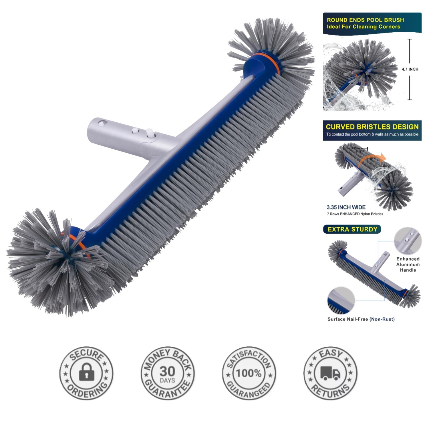 Heavy-Duty 17.5&Prime; 360° Pool Brush for Inground/Above Ground Pools, Spa & Hot Tub