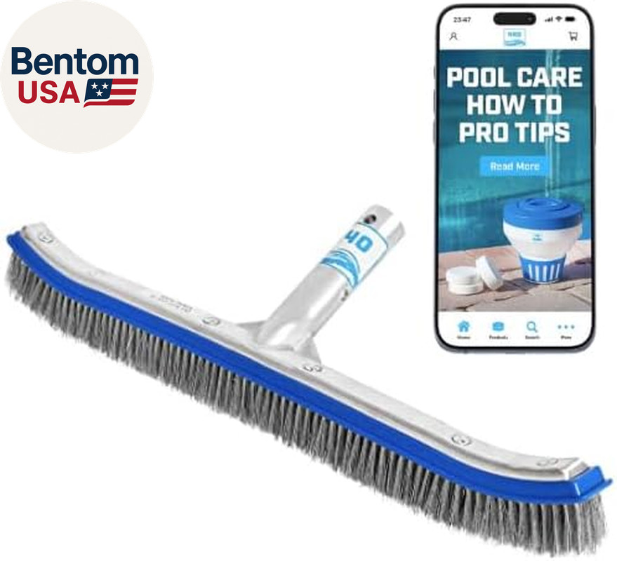 Heavy Duty Pool Brush – 18-Inch Extra-Wide Metal Brush Head with Stainless Steel