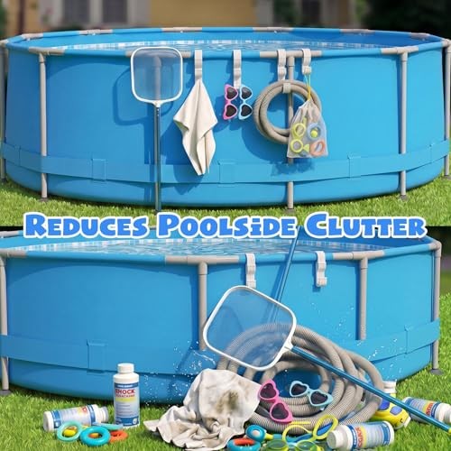 Pack of 2 Adjustable Pool Pole Hangers with 3 Hooks – White