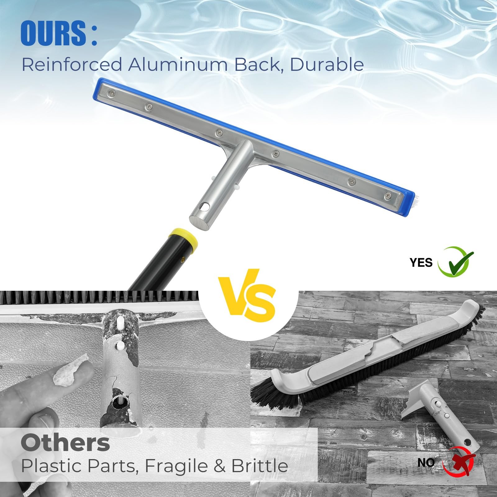Heavy Duty 6FT Pool Brush – 2-in-1 Pool Scrubber with Aluminum Frame & Nylon …