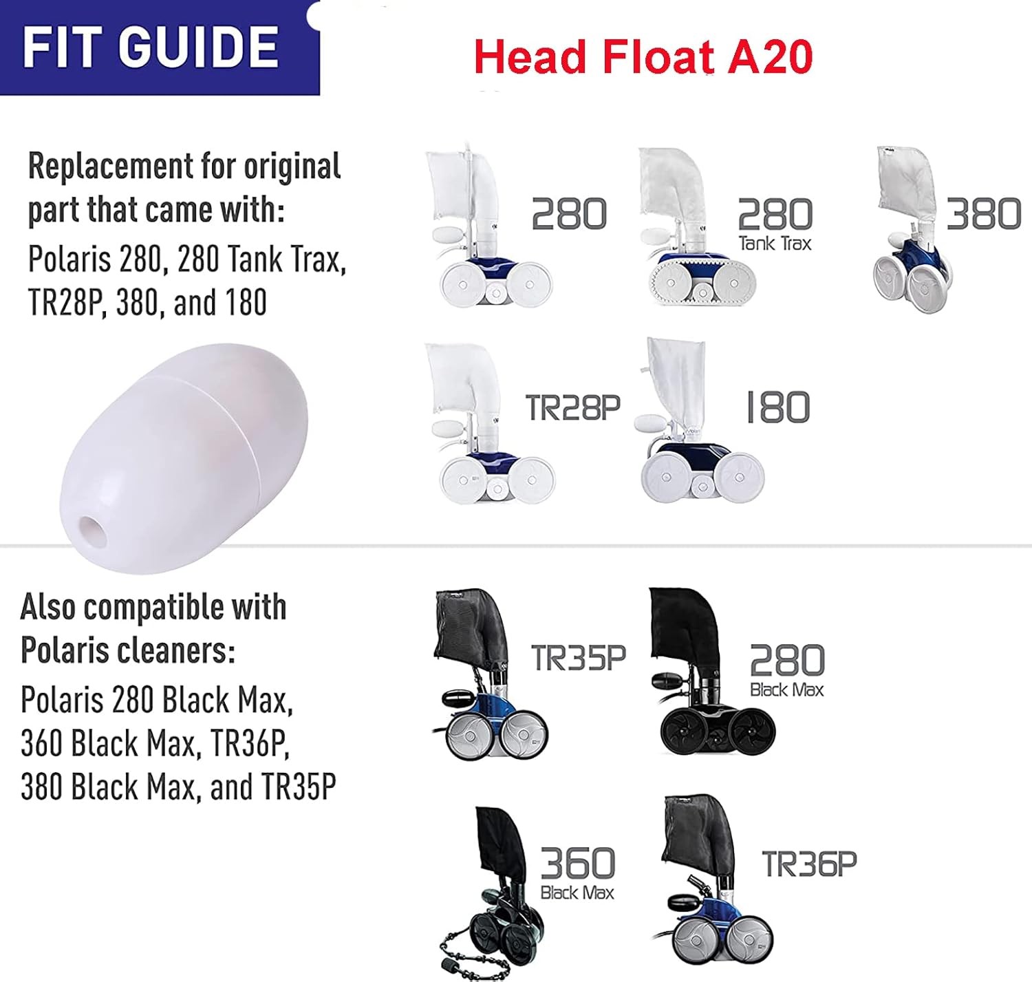 ATIE Pool Cleaner Head Float A20 / Ballast Float EA20 Replacement for Zodiac Pol