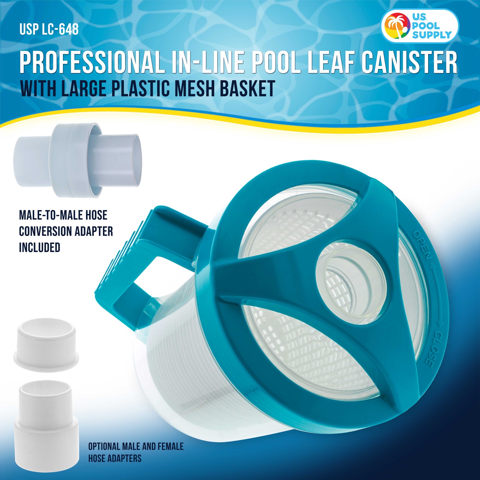 Pro In-line Swimming Pool Leaf Canister Plastic Mesh Basket, Clean Remove Debris