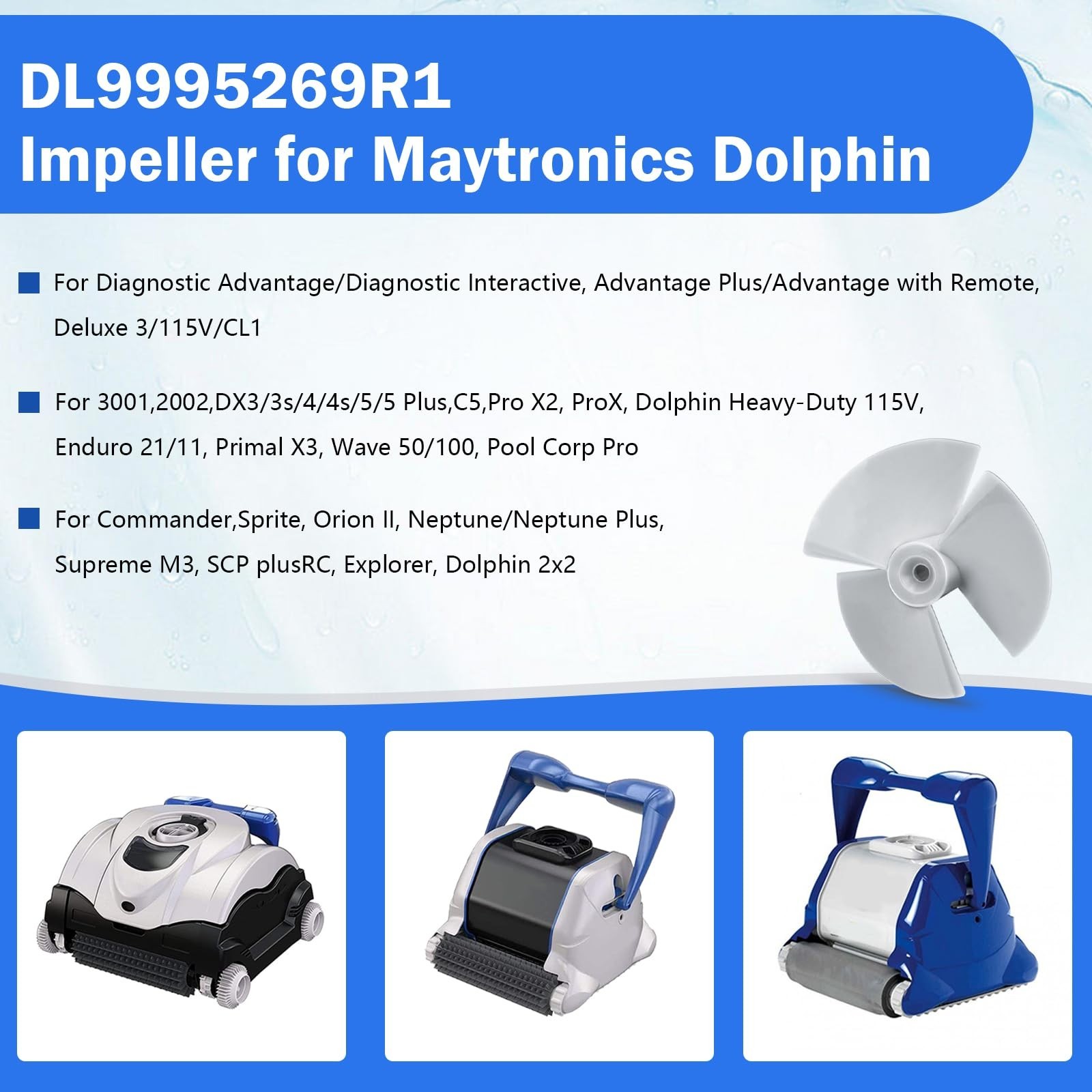 Pool Cleaner Impeller with Screw for Dolphin DC44, DX3, DX4, DX5, C5 & Neptune