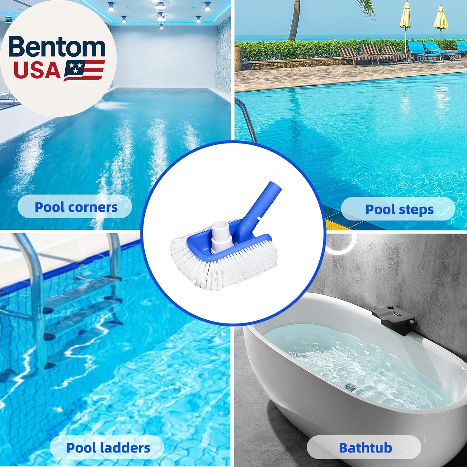 Pool Brush Head with Pool Vacuum Head for Inground & above Ground Pools, round H