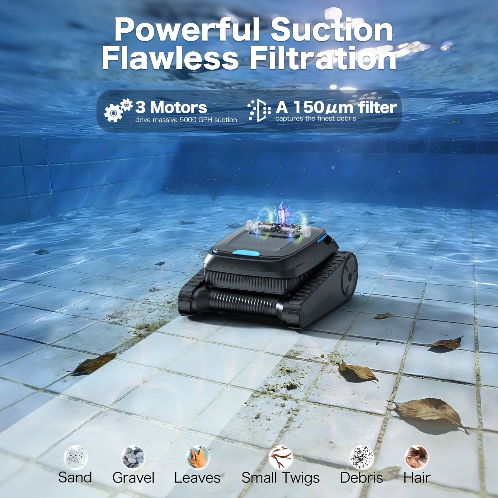 CP20 Cordless Robotic Pool Vacuum Cleaner Wall-Climbing Above & In-Ground Pools