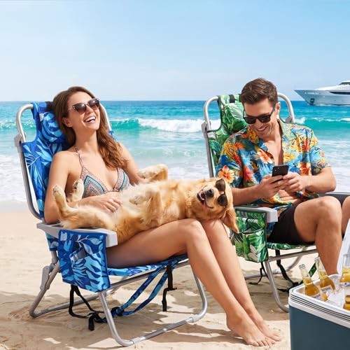 Palm Leaves Beach Chair Heavy Duty 330 lbs, 5-Position Lay Flat Folding