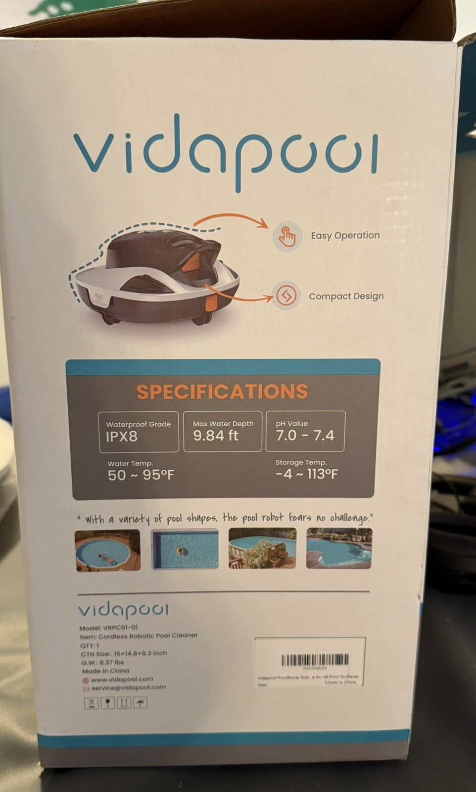 VidaPool Cordless Robotic Pool Vacuum Cleaner Portable Swimming Pool Cleaner