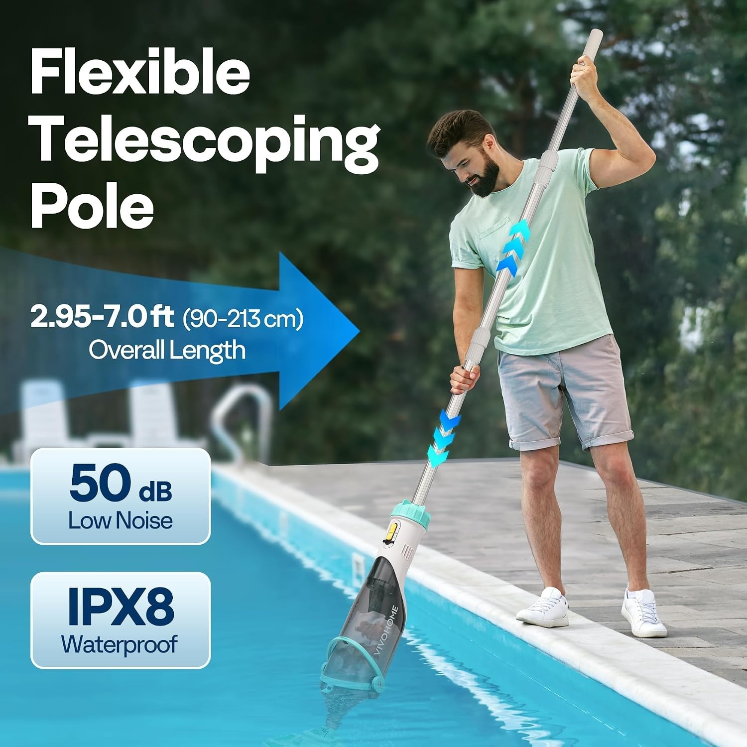 Rechargeable 18.5 GPM Cordless Pool Cleaner with Fast Charging, Handheld Design
