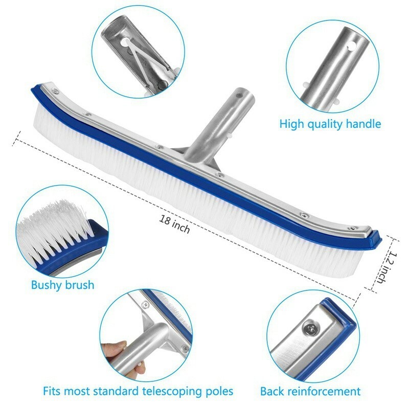 18&Prime; Curved Wall Floor Brush w/Aluminum Handle for In/Above Ground Swimming Pool