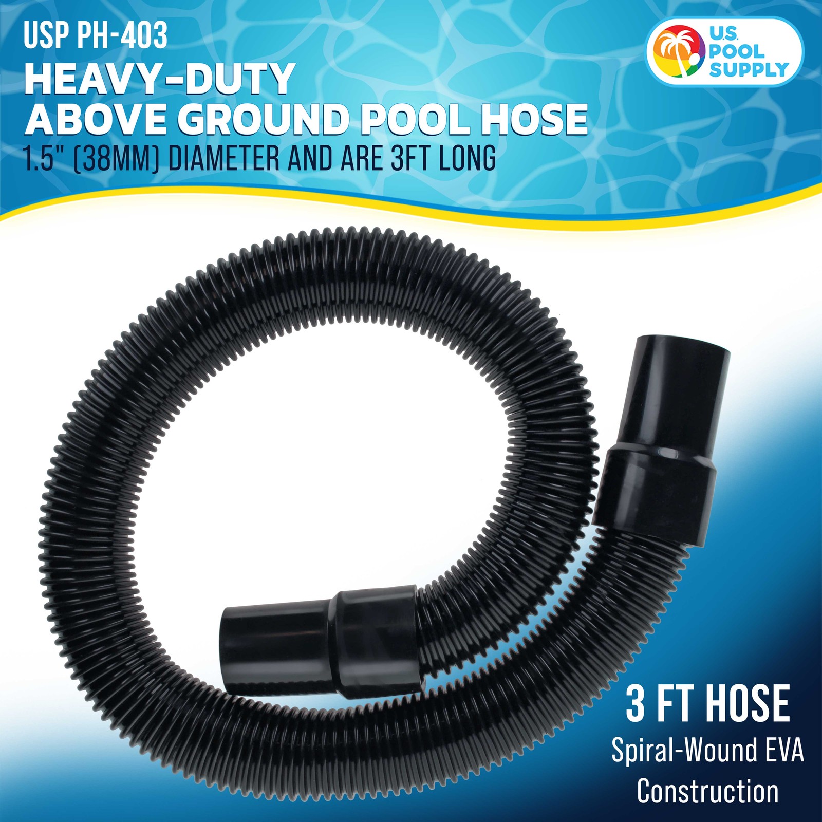 3 Foot Heavy-Duty Above Ground Pool Hose, 1.5&Prime; – Black Filter Connecting Hose