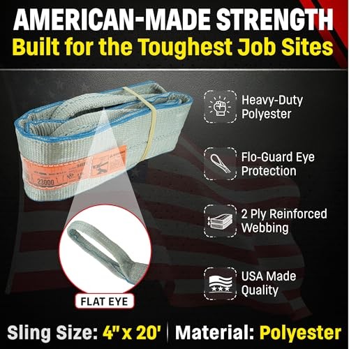 DD Sling 4 Inch x 20 Ft Polyester Lifting Sling – USA Made 11,500 lb