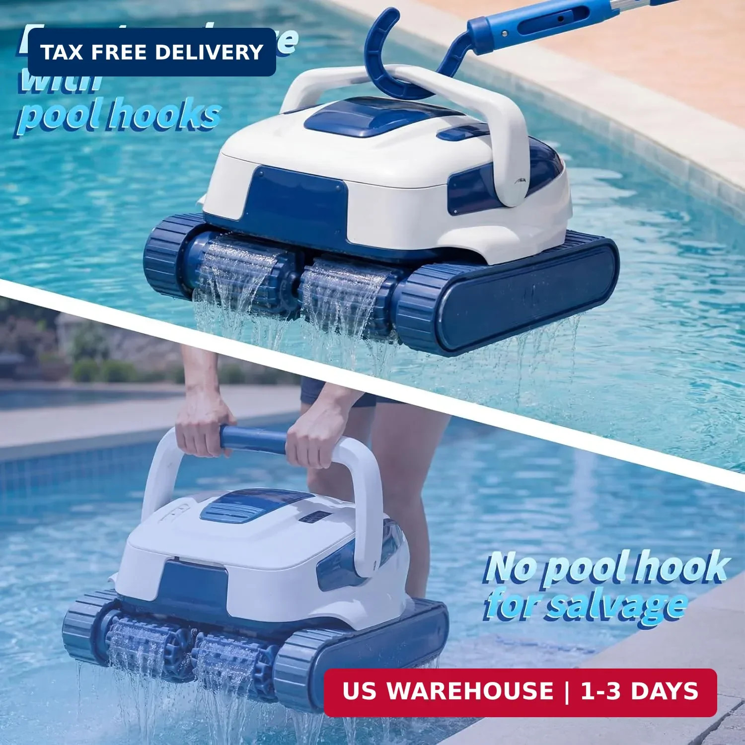 Hushee Hook for All Robotic Pool Cleaner with 45 » Telescopic Aluminum Pole Deep