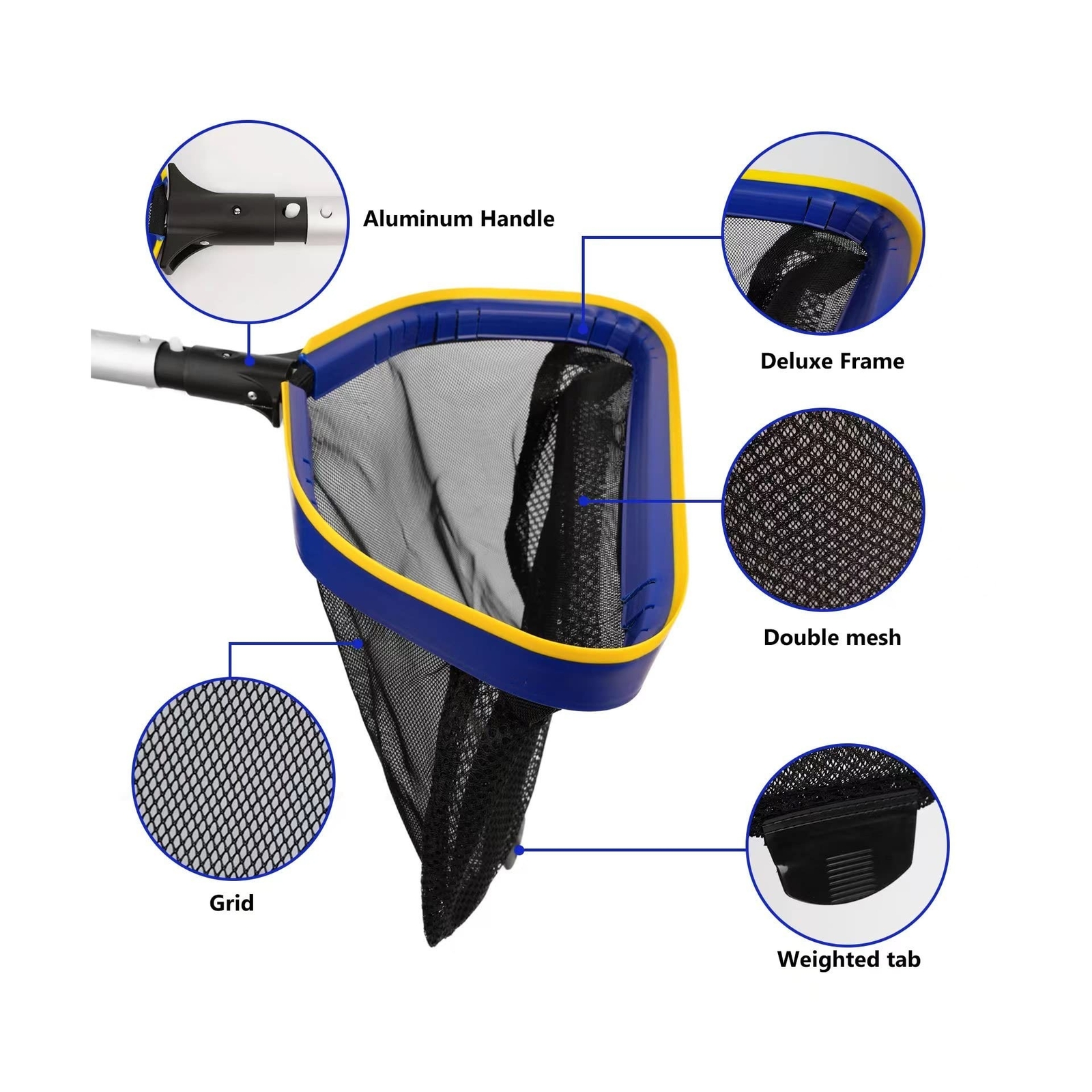 Poolvio Pool Deep Skimmer Net with 3ft – 10ft 1.0mm Thick Adjustable Telescop…