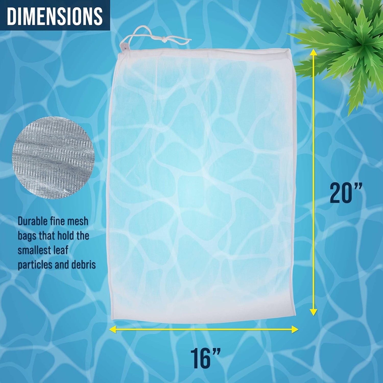 Fine Mesh Filter Bags for Leaf Vacuum Pool Cleaners, 2 Pack – Large 16&Prime; x 20&Prime;…